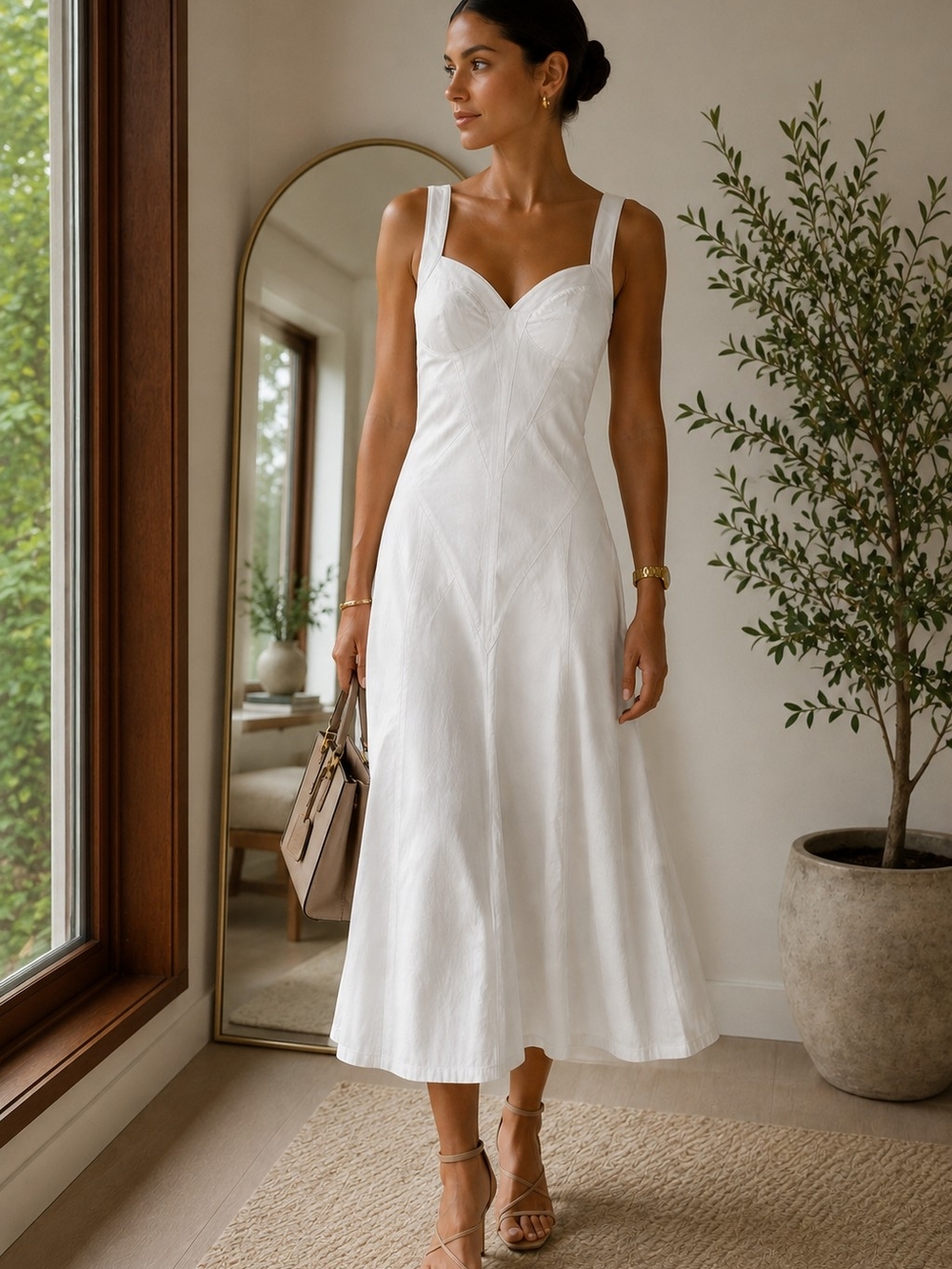 Ralph Lauren White Sleeveless Midi Dress - Elegant Summer Dress Cotton Size 8
